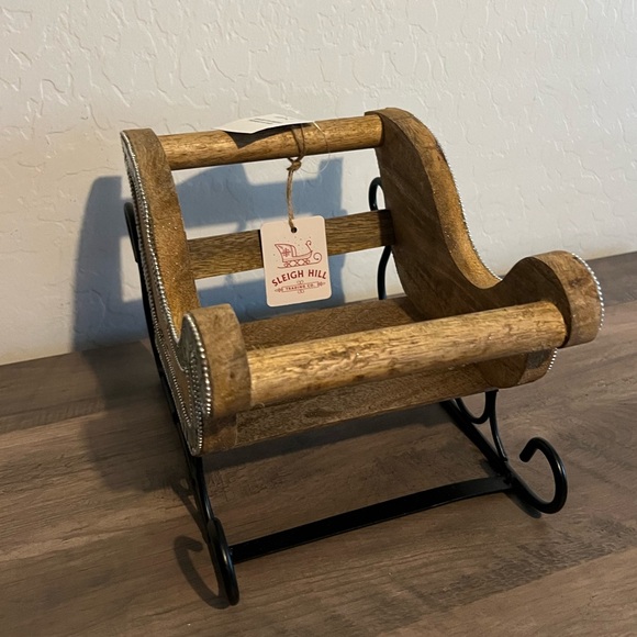 Sleigh Hill Wooden Santa Sleigh with Disco Mirror Ball Accents Christmas Decor - Picture 3 of 14